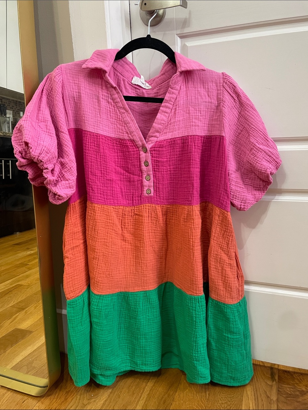 Peach Love Colorblock Cotton Gauze Tunic Dress